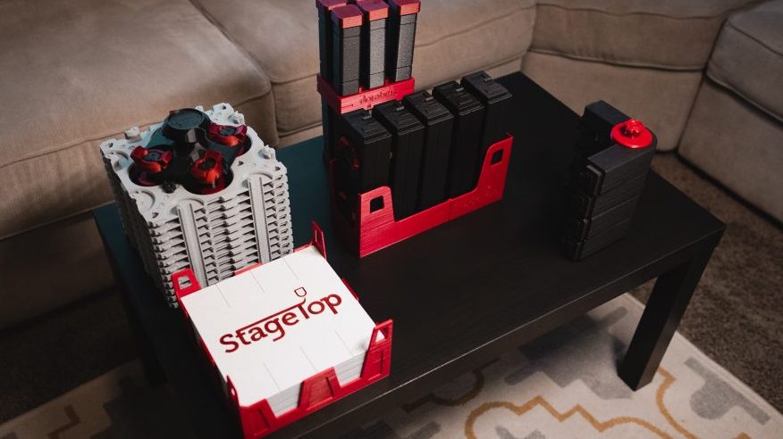 Storage for the StageTop custom game table is made to fit Kallax shelves.